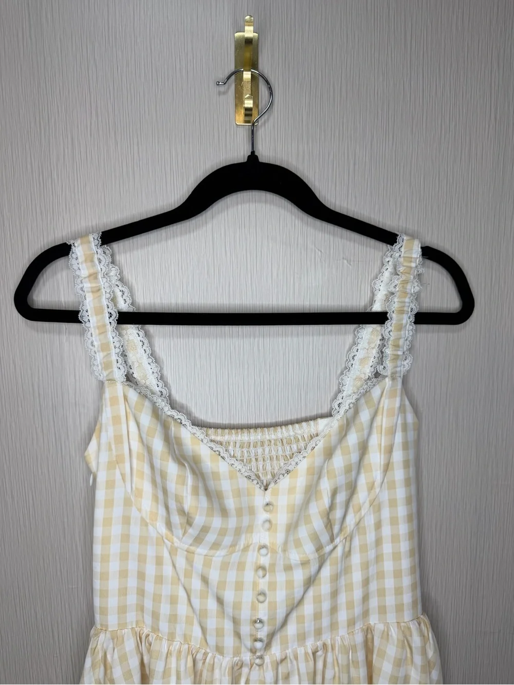 Yellow Gingham Mini Dress M Smocked Back Cottagecore Coquette Babydoll Summer